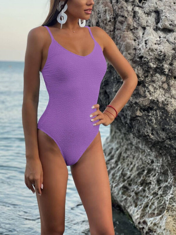 Sleeveless Fashion One-piece Swimsuit Sexy Solid Colour Triangle Swimsuit - Image 4